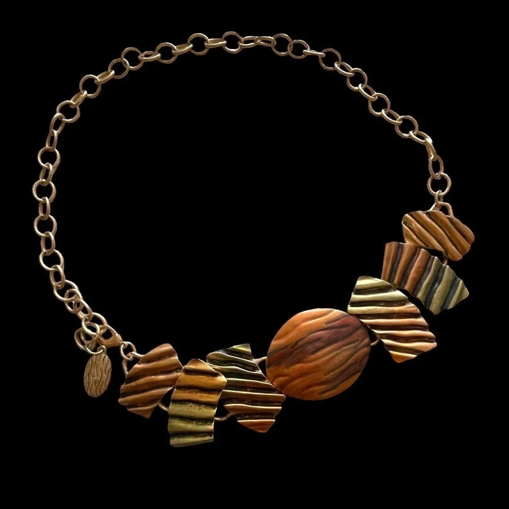 Brushed Metal Copper and Gold Chain Statement Belt Vintage Medallion Up to 36”